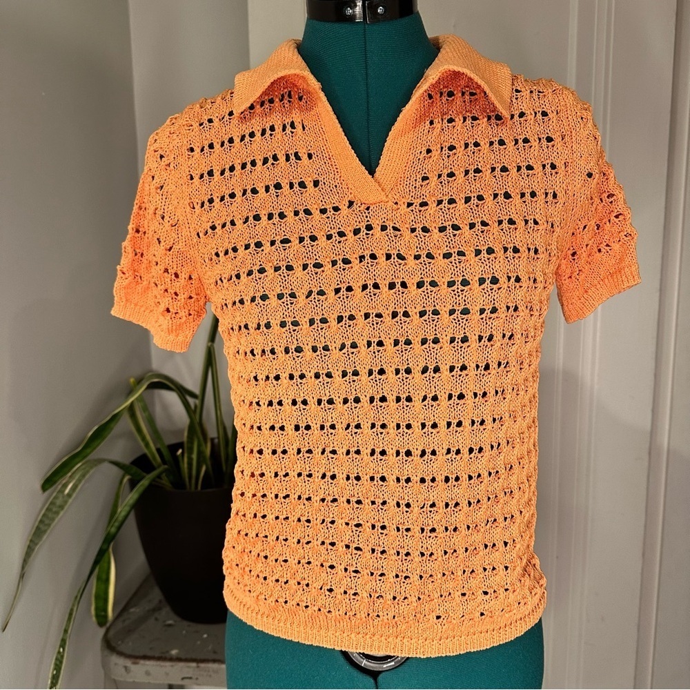 Oak & Trellis Women's Mesh Johnny Collar Top medium coral reef